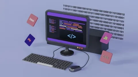 Computer with code icons